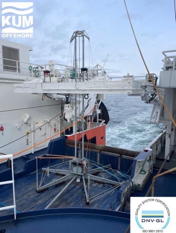 Vibrocorer on the deck in transit in fjord